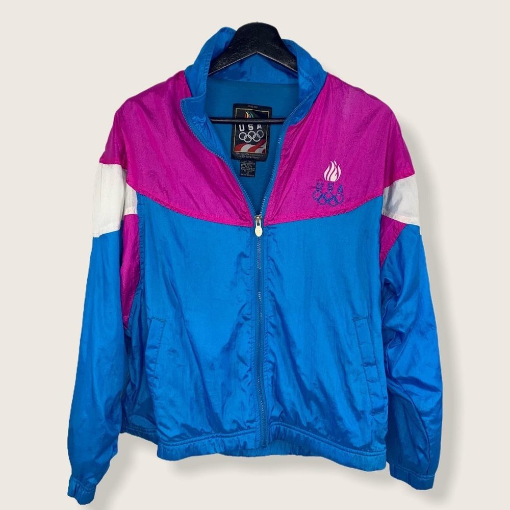 Vintage 90s Olympics USA Pink Blue Jacket Medium